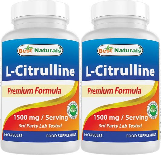 Best Naturals L-Citrulline Capsules - 1500mg per Serving - Non-GMO, Gluten-free - 180 Capsules (2-Pack)