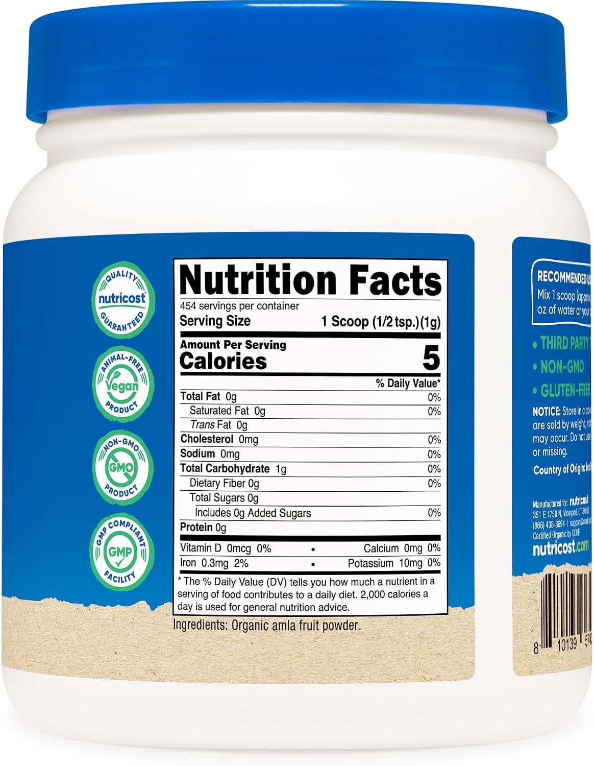 Nutricost Organic Amla Powder 454 g (1 lb) Unflavoured - 1 g per Serving, Vegan, GM-Free - görsel 5
