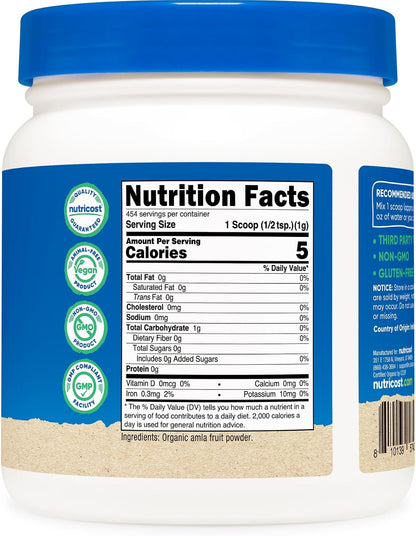 Nutricost Organic Amla Powder 454 g (1 lb) Unflavoured - 1 g per Serving, Vegan, GM-Free