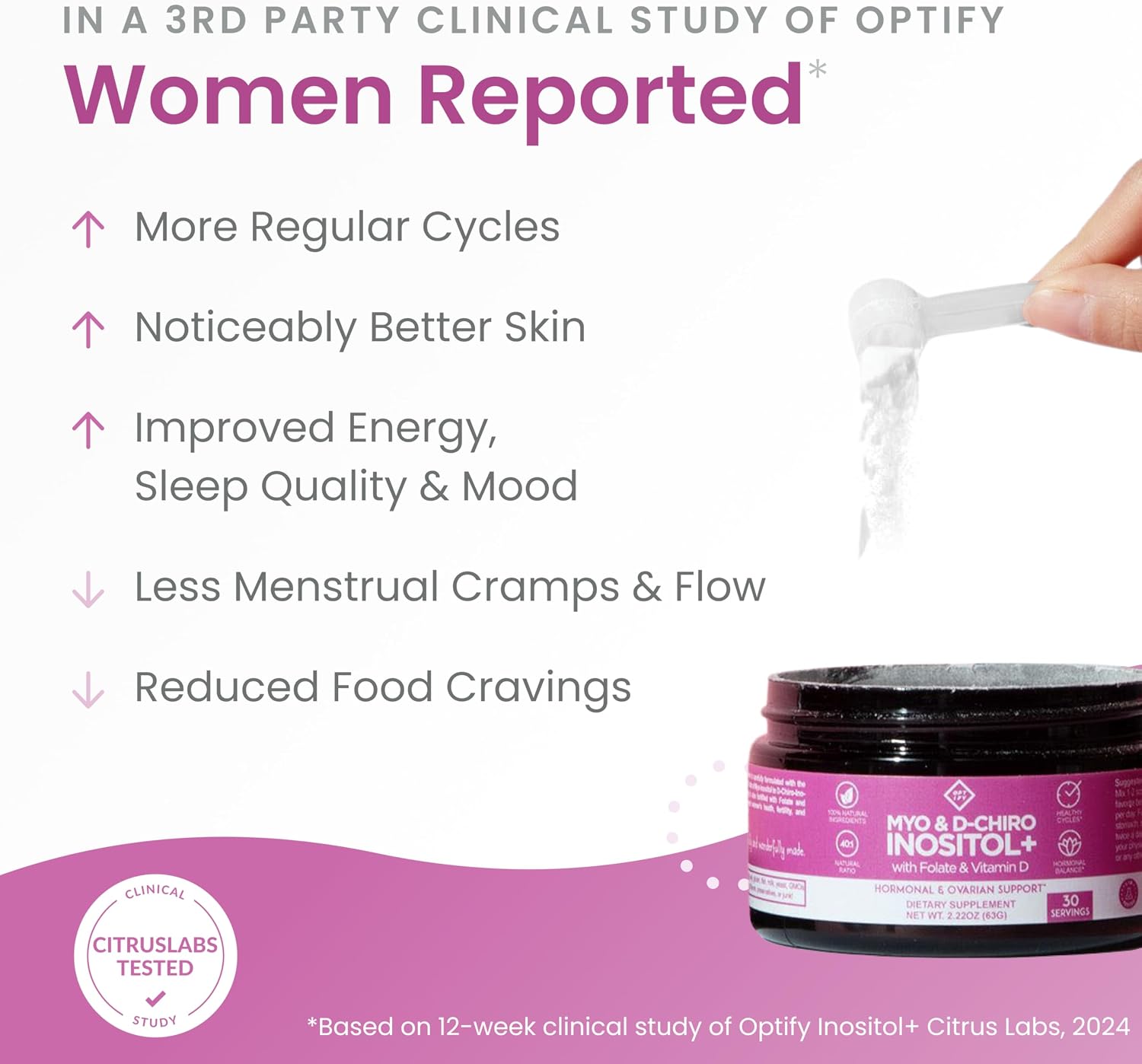 Optify Myo-Inositol & D-Chiro Inositol Powder - 40:1 Ratio with Folate & Vitamin D for Hormonal Balance (63g) - görsel 3