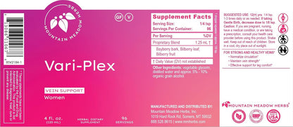 Mountain Meadow Herbs Vari-Plex - Natural Vein Support for Women, Fast-Acting Liquid Herbal Extract 118 ml