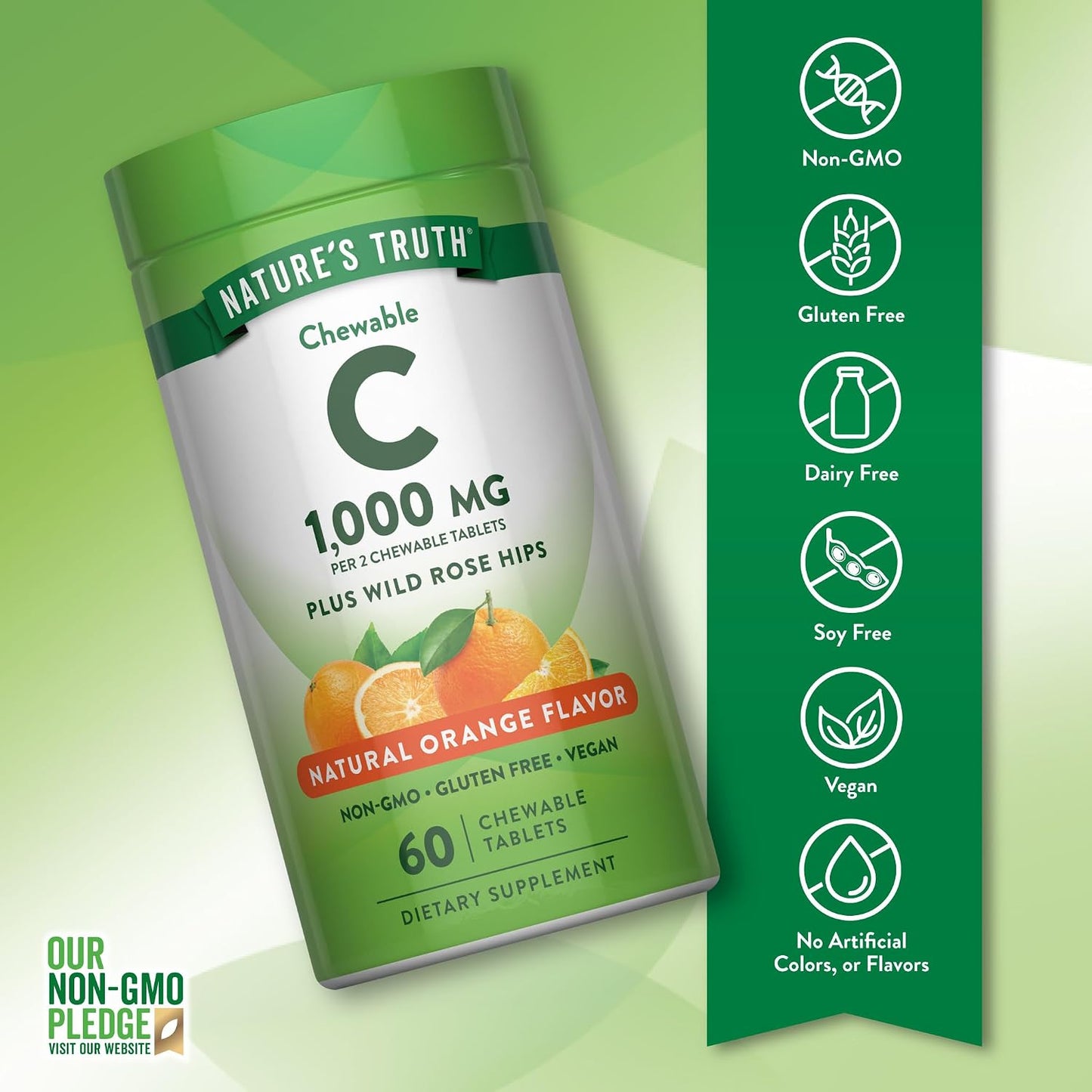 Nature's Truth Chewable Vitamin C with Rose Hips - 1000 mg, 60 Chewable Tablets - görsel 3