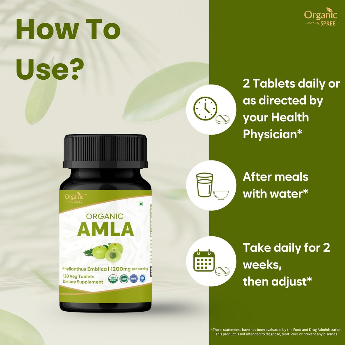 ORGANIC SPREE Amla Tablets – 1200 mg per Serving – Indian Gooseberry Food Supplement – USDA Organic – 120 Tablets (Pack of Two) - görsel 3