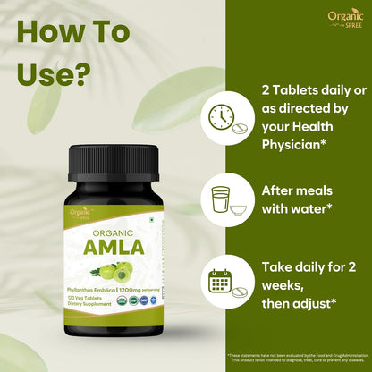 ORGANIC SPREE Amla Tablets – 1200 mg per Serving – Indian Gooseberry Food Supplement – USDA Organic – 120 Tablets (Pack of Two)