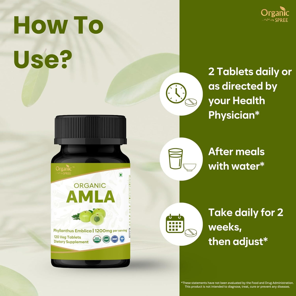 ORGANIC SPREE Amla Tablets - 1200mg Organic Indian Gooseberry - Supports Immune System - 120 Tablets (Pack of 3) - görsel 3