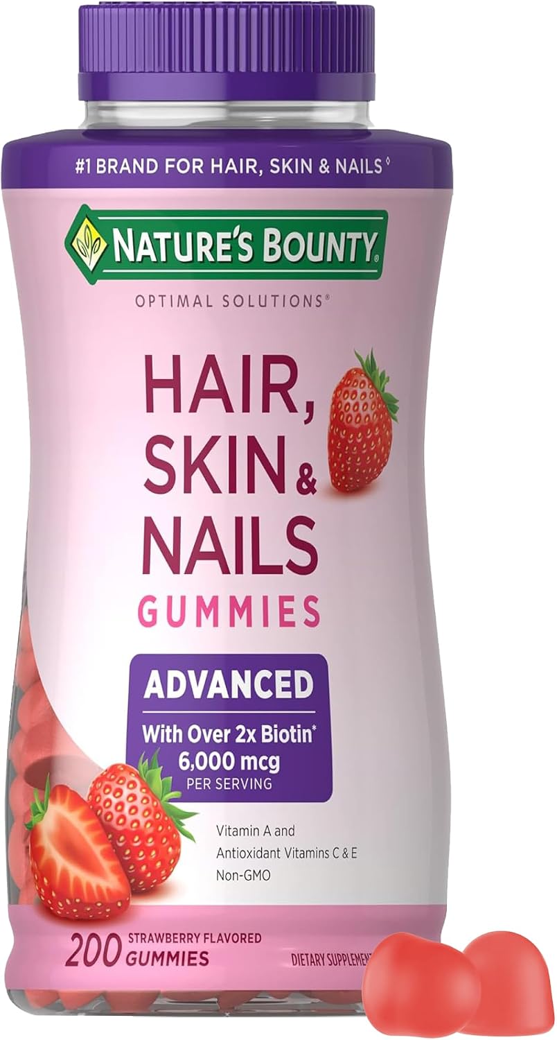 Nature's Bounty Optimal Solutions Advanced Hair, Skin & Nails, 2X Biotin, 80 Strawberry Gummies, 40 Servings - görsel 8