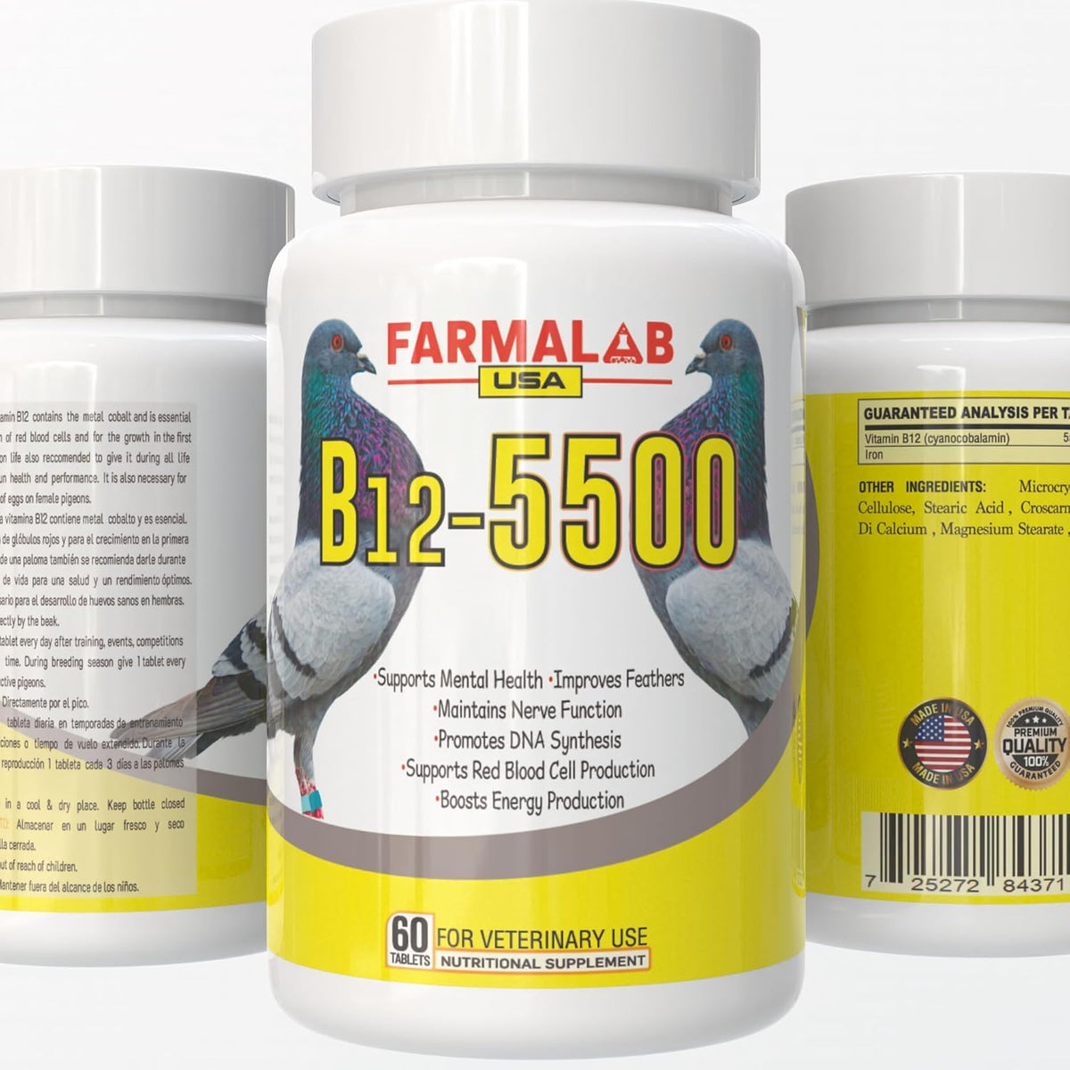 B12-5500 para Palomas, Pigeon Vitamin Supplement 60 Tablets Farmalab - görsel 1