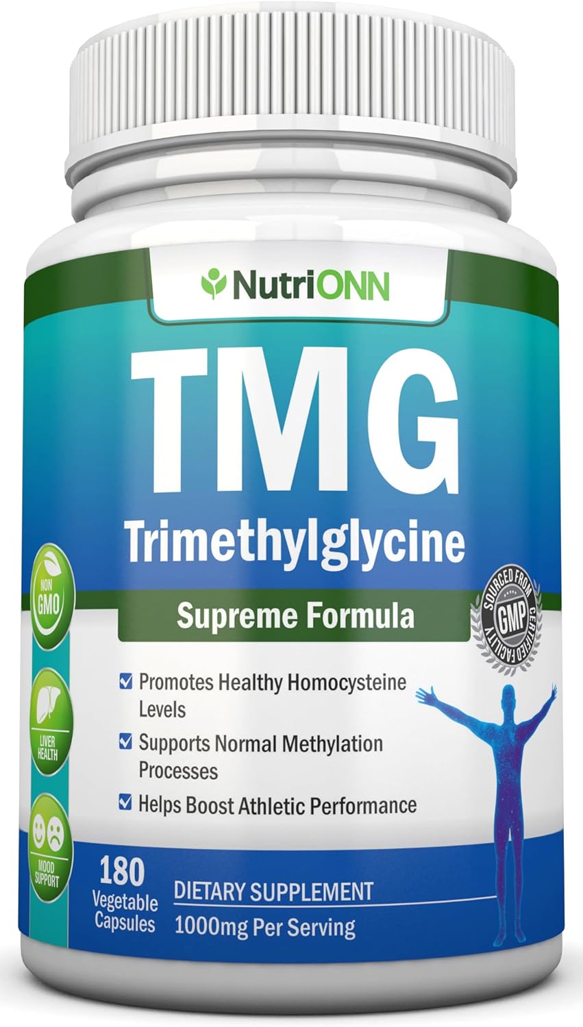 TMG Trimethylglycine Supplement - 1000mg - 180 Capsules - Pure Betaine Anhydrous - Non-GMO - görsel 1
