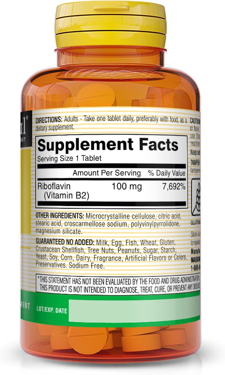 MASON NATURAL Vitamin B-2 100 mg, 100 Tablets - görsel 2