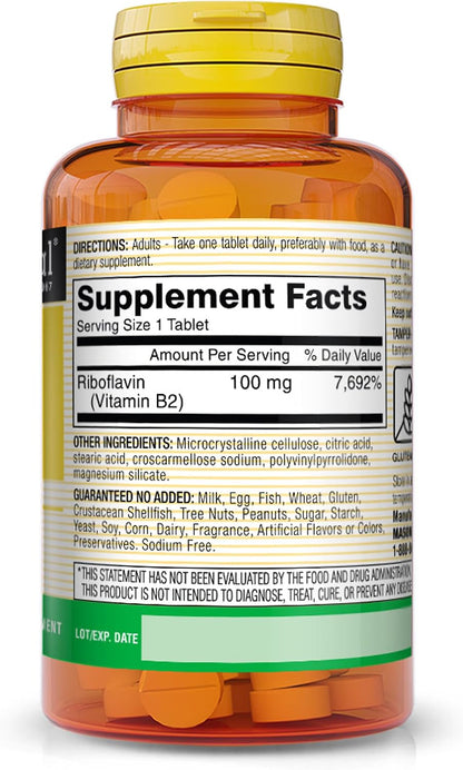 MASON NATURAL Vitamin B-2 100 mg, 100 Tablets