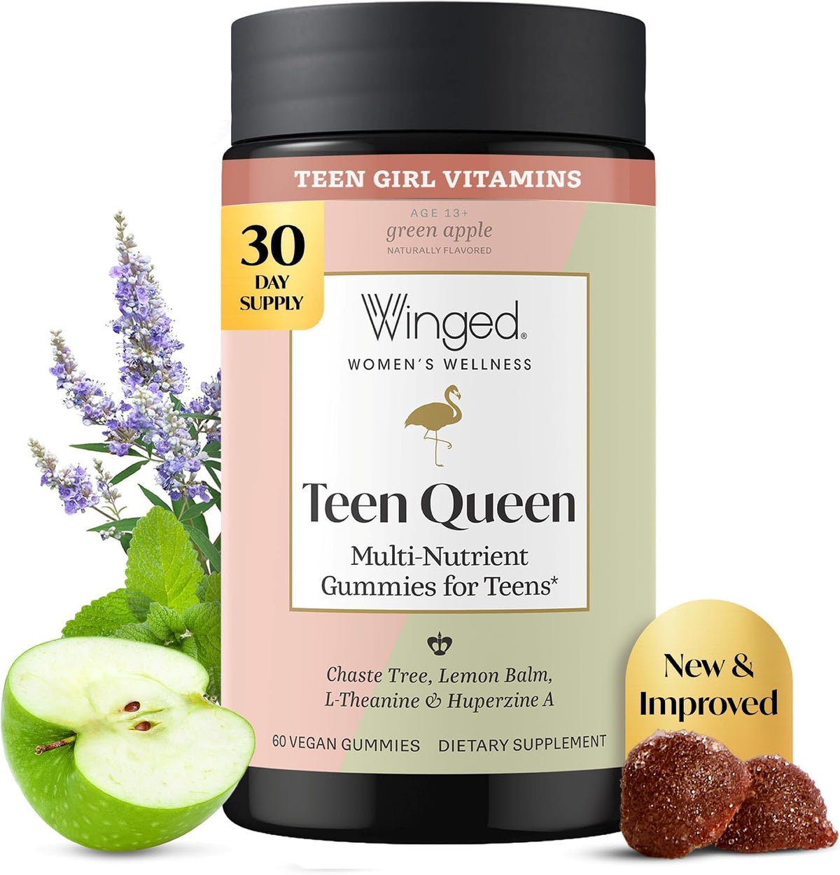 Winged Wellness Teen Queen Multivitamin Gummies for Teen Girls – Mood & Hormonal Support – 60 Gummies - görsel 1