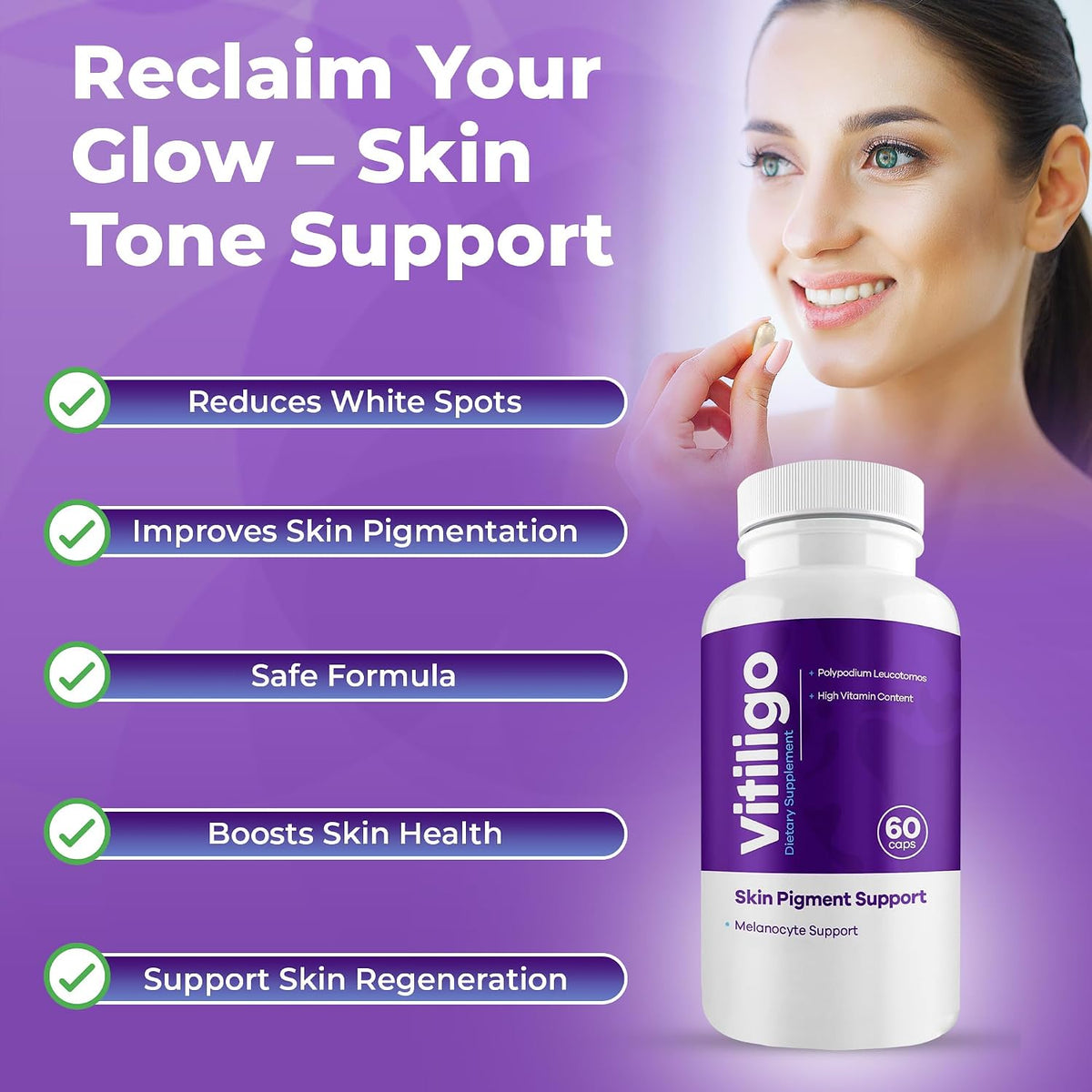 AURA VITAMINS Vitiligo Capsules – Skin Pigmentation Support with Antioxidants, 60 Capsules - görsel 3