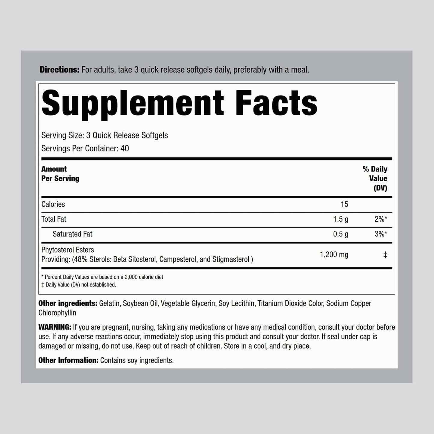Piping Rock Plant Sterols Supplement | 1200 mg | 120 Softgels | with Beta Sitosterol | Phytosterol Complex | Non-GMO, Gluten-free - görsel 2