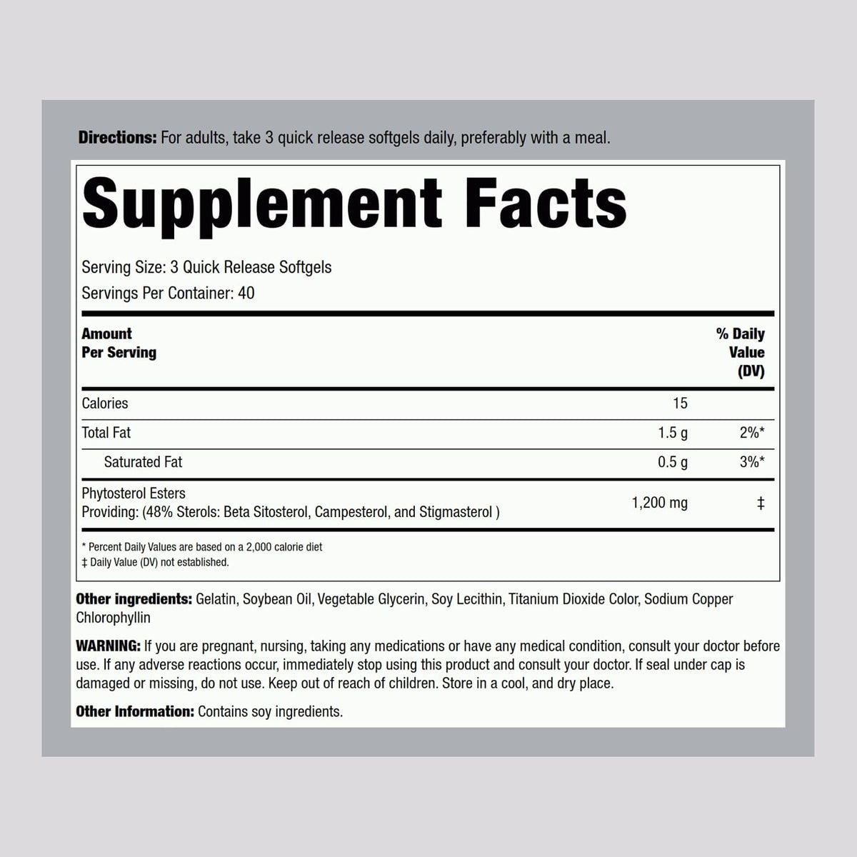 Piping Rock Plant Sterols Supplement | 1200 mg | 120 Softgels | with Beta Sitosterol | Phytosterol Complex | Non-GMO, Gluten-free - görsel 2