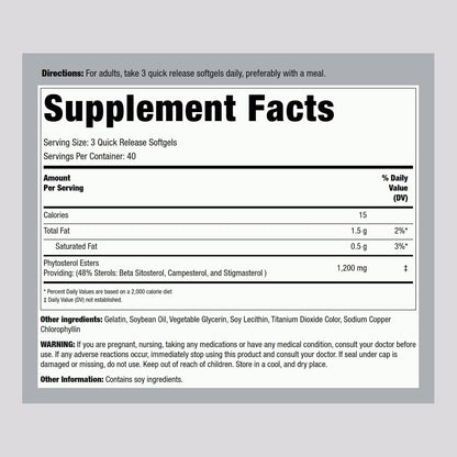 Piping Rock Plant Sterols Supplement | 1200 mg | 120 Softgels | with Beta Sitosterol | Phytosterol Complex | Non-GMO, Gluten-free