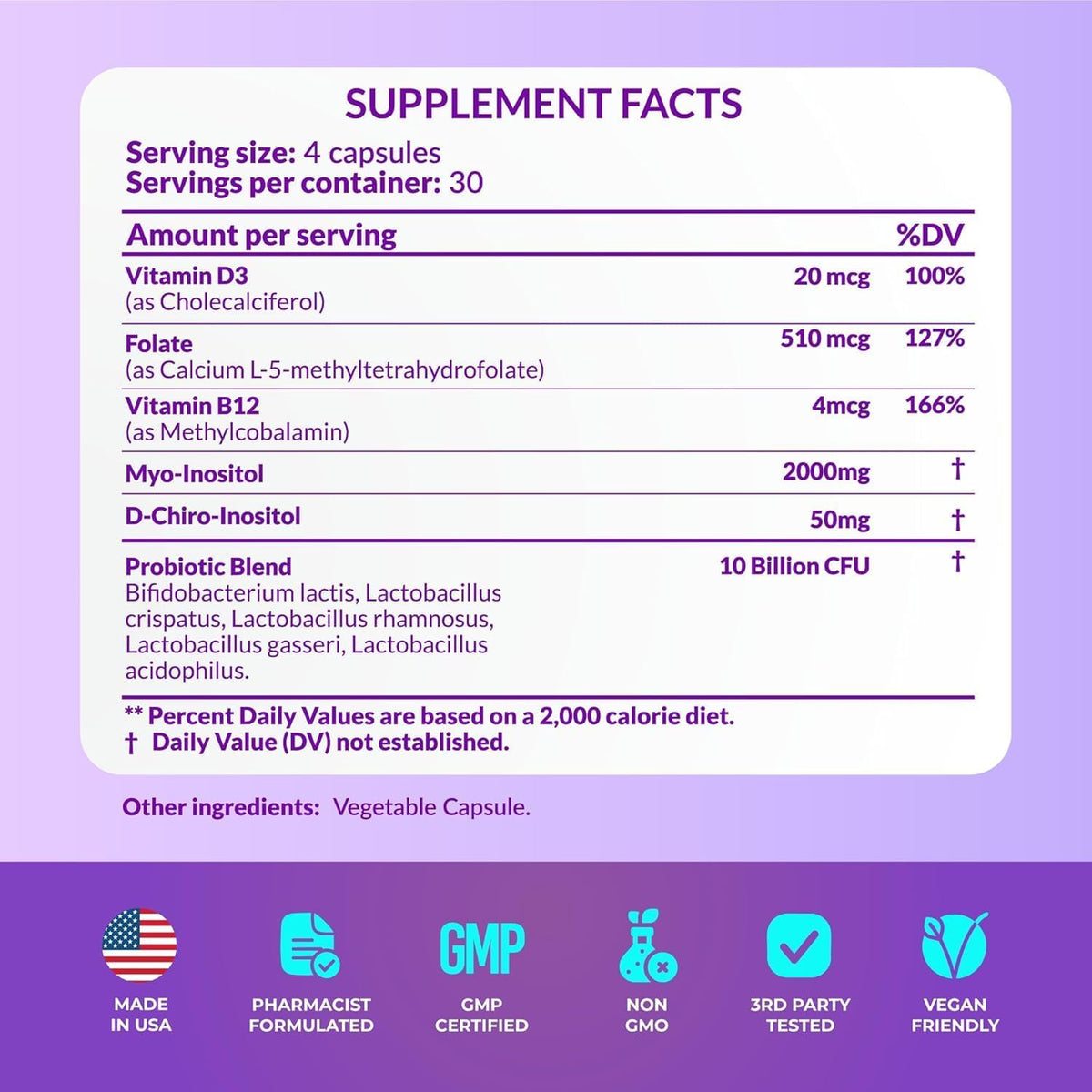 Inositol+ Hormonal Balance Supplement – 40:1 Myo/D-Chiro Inositol with Probiotics (240 Capsules) - görsel 7