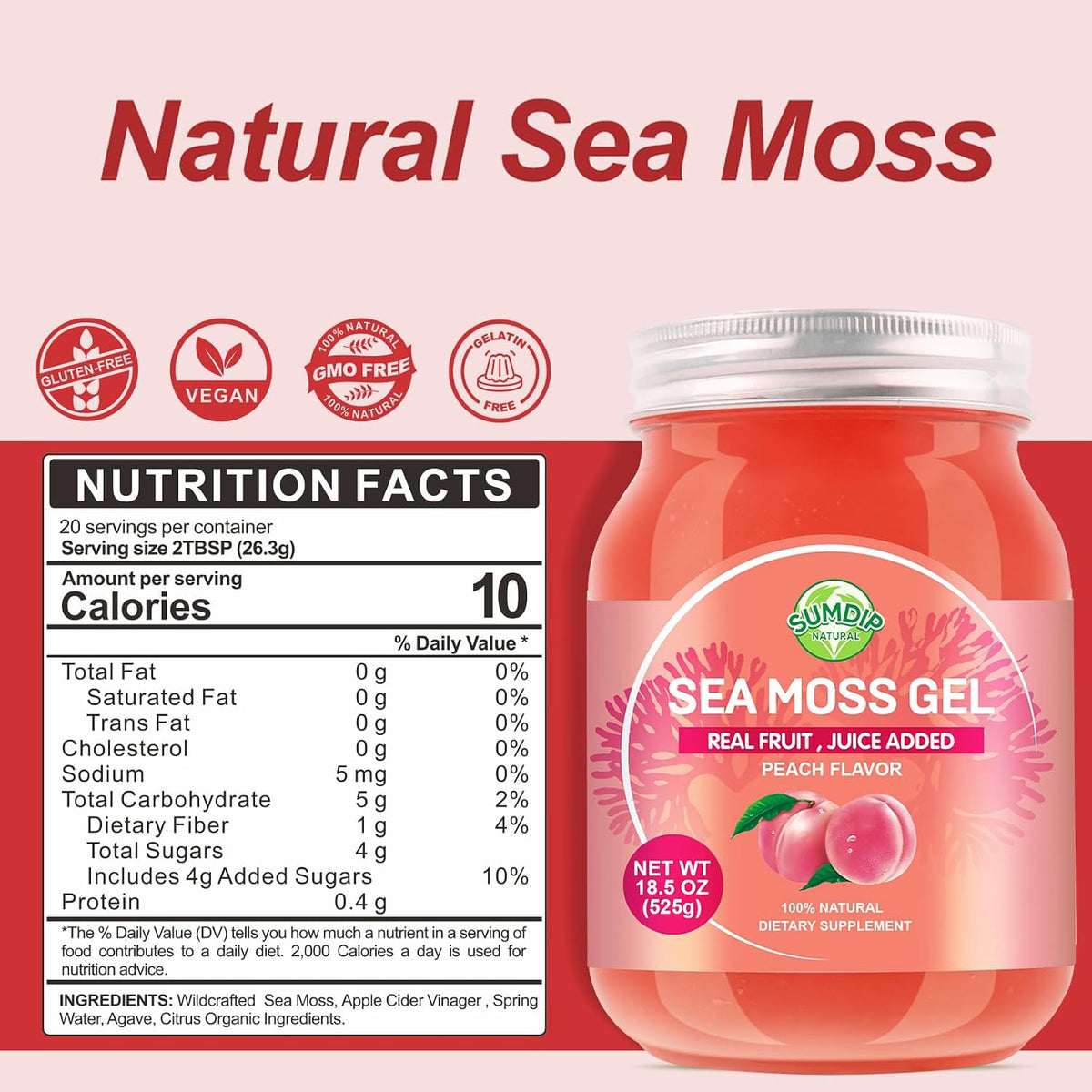SumDIP Sea Moss Gel, 18.5 oz - Wildcrafted Irish Seamoss Peach Flavour Supplement – Image 6