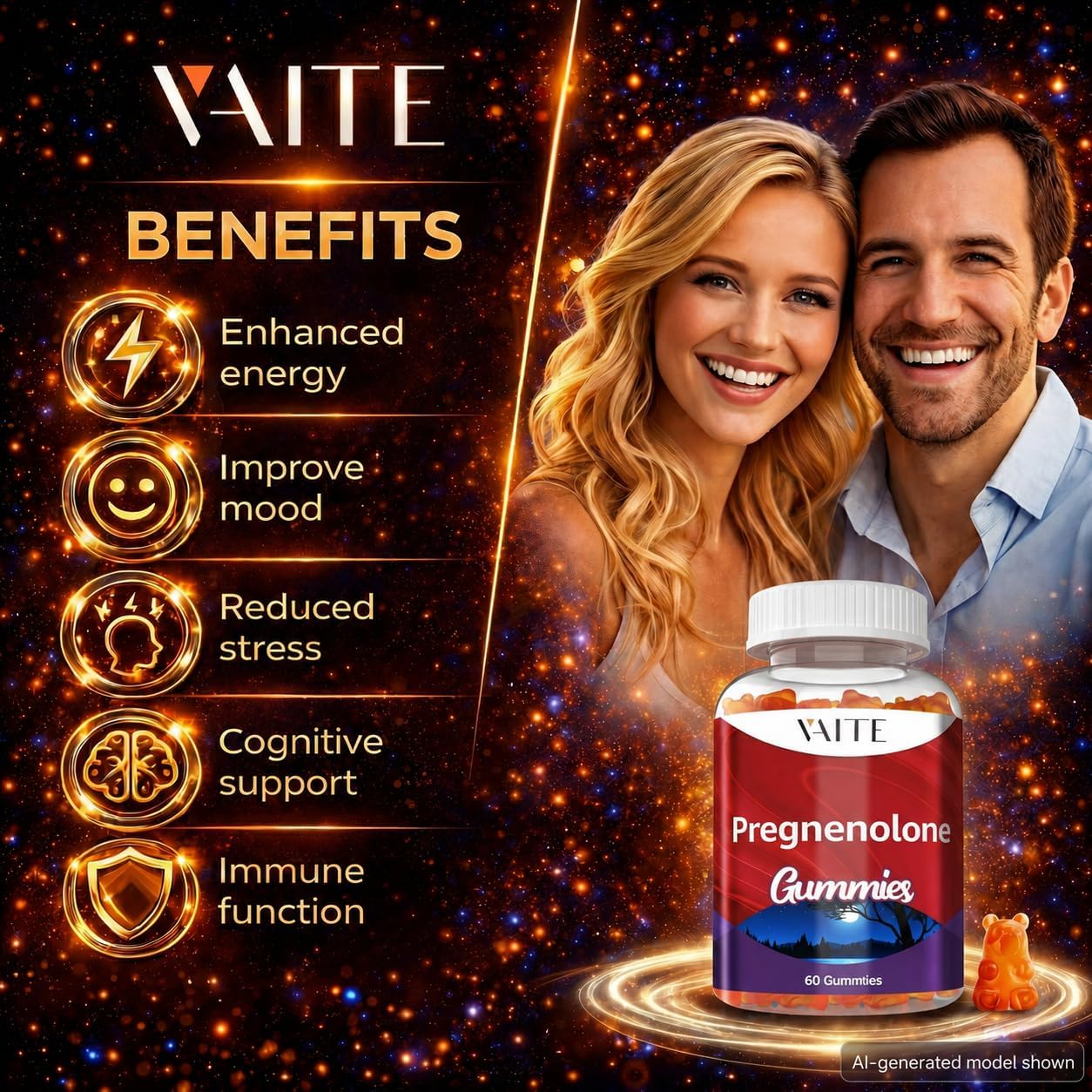 VAITE Pregnenolone Memory Supplement Gummies - 60 Count - görsel 6