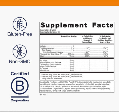 Metagenics Ultra Potent-C Chewable - 250 mg Buffered Vitamin C with Bioflavonoids, L-Lysine & L-Cysteine - Immune & Antioxidant Support - Non-GM, Gluten-Free - Natural Orange Flavour - 90 Tablets