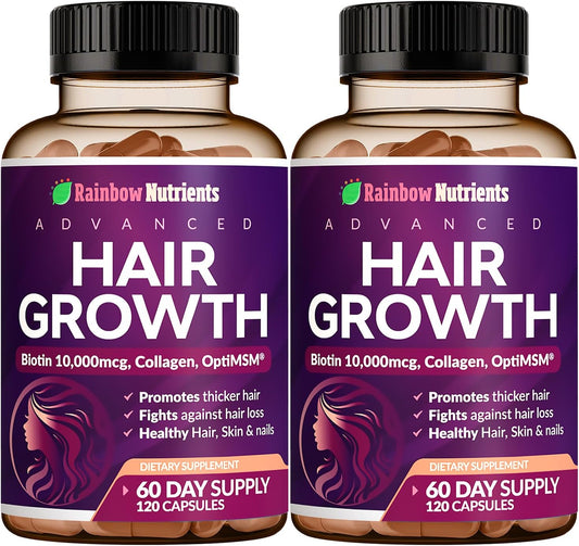 Hair Growth Vitamins for Women - Biotin 10,000mcg, Collagen, OptiMSM, Saw Palmetto - 2 Pack