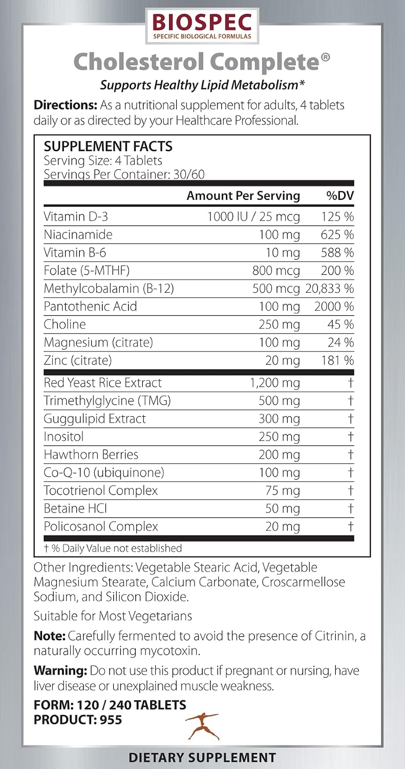 BIOSPEC NUTRITIONALS Cholesterol Complete - Natural Cholesterol Support for Cardiovascular and Heart Health (240 Tablets) - görsel 2
