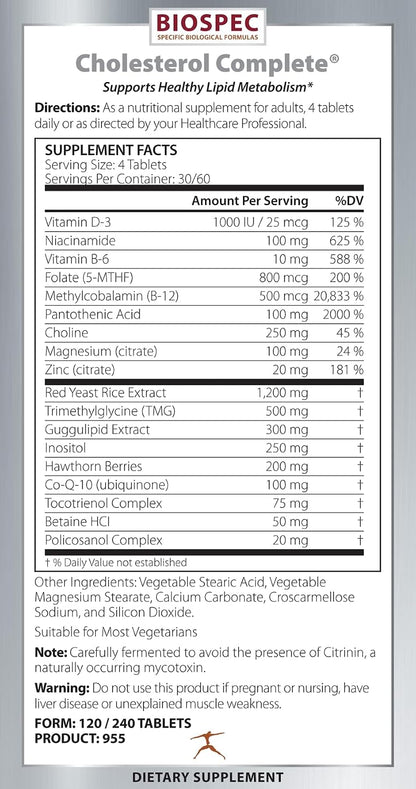 BIOSPEC NUTRITIONALS Cholesterol Complete - Natural Cholesterol Support for Cardiovascular and Heart Health (240 Tablets)
