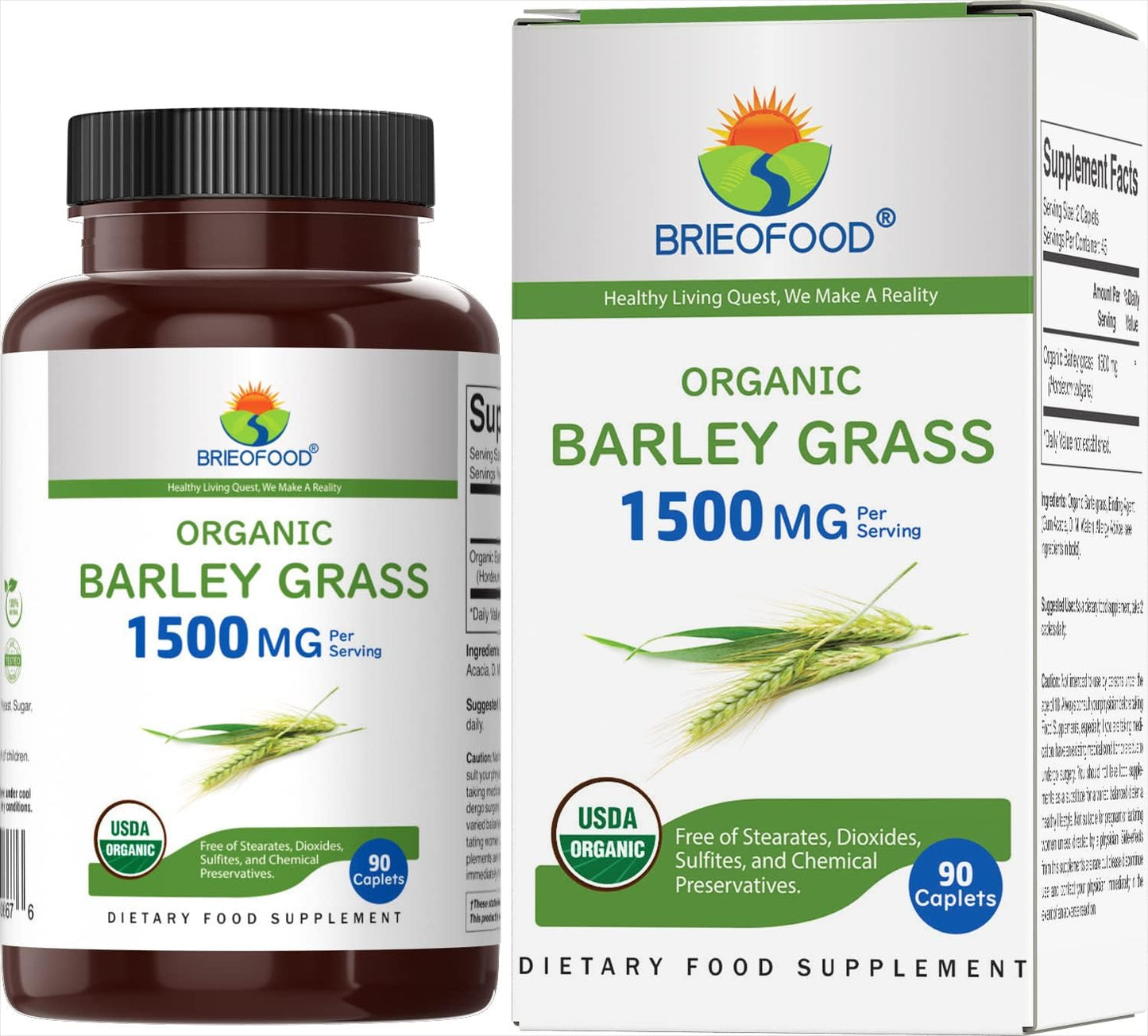 Organic Barley Grass 1500mg, 90 Vegetarian Tablets - görsel 1