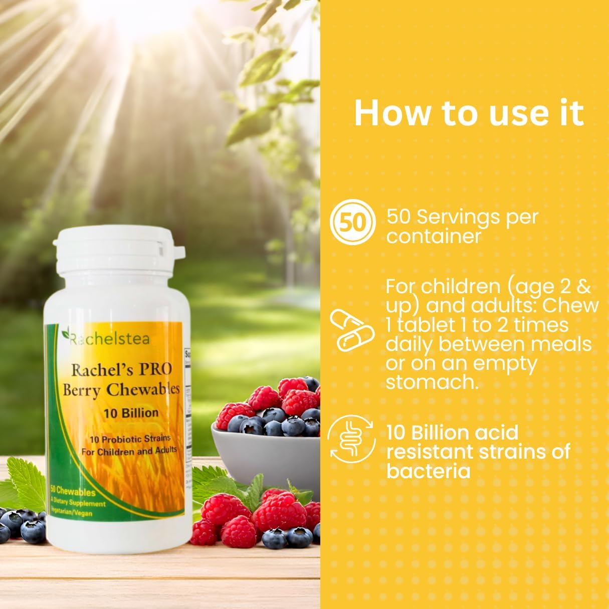 Rachel’s Pro Berry Chewables – 10 Billion Probiotic Strains, 50 Chewables - görsel 3