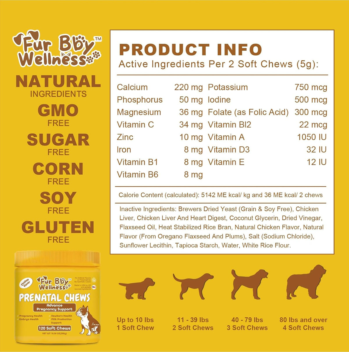 Dog Prenatal Vitamins for Pregnant & Nursing Dogs – Supports Healthy Pregnancy, Puppy Development & Lactation – with Folic Acid, Iron & Calcium – 120 Soft Chews - görsel 3