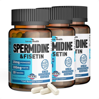 Spermidine & Fisetin Food Supplement - 20mg Spermidine & 300mg Fisetin per serving, 30 Vegetable Capsules