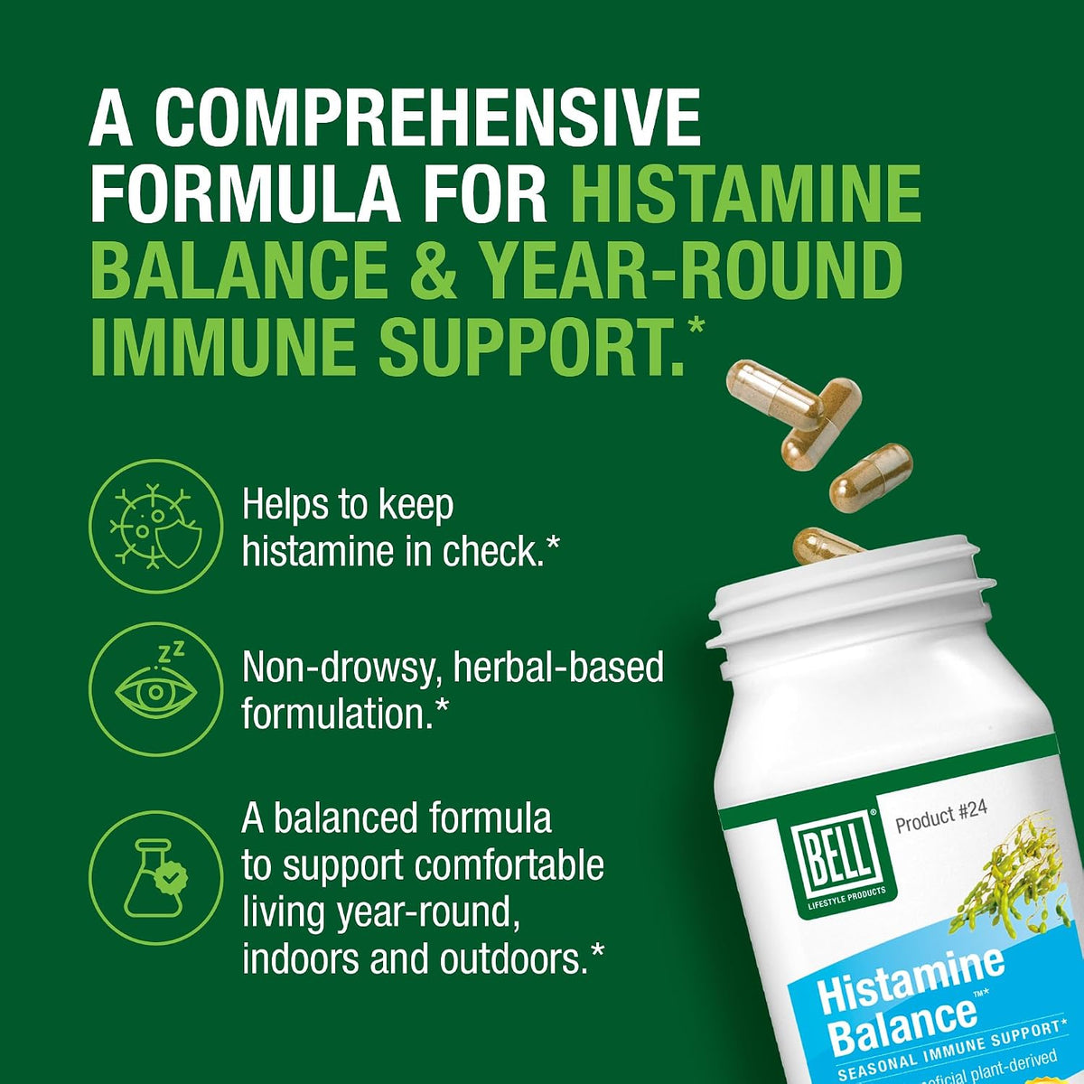 Bell Histamine Balance - Natural Supplement for Immune & Respiratory Support, 60 Veggie Caps - görsel 3