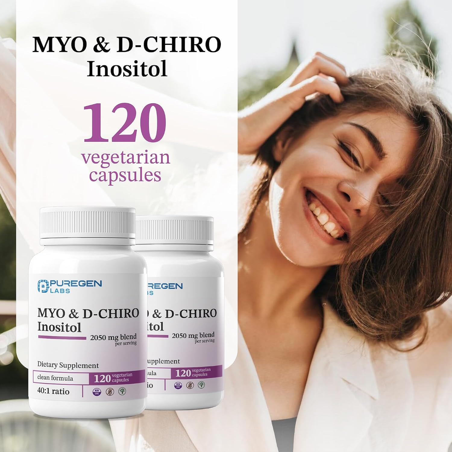 Puregen Labs Inositol Supplement - Myo-Inositol & D-Chiro-Inositol 2050 mg - 240 Veggie Caps (2 Pack) - görsel 4