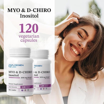 Puregen Labs Inositol Supplement - Myo-Inositol & D-Chiro-Inositol 2050 mg - 240 Veggie Caps (2 Pack)
