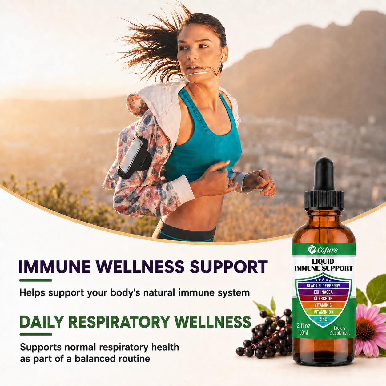 Cofure Zinc Quercetin Vitamin C D3 Liquid Immune Support with Organic Echinacea and Elderberry - görsel 3