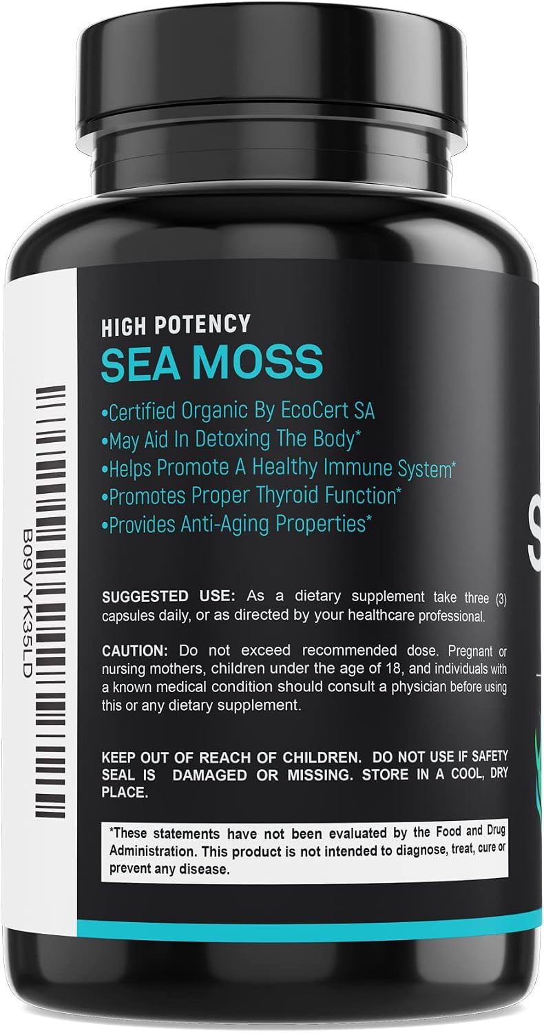 Certified Organic Sea Moss Capsules 2250mg – Wildcrafted Irish Sea Moss, Burdock Root & Bladderwrack Supplement (180 Capsules) - görsel 9