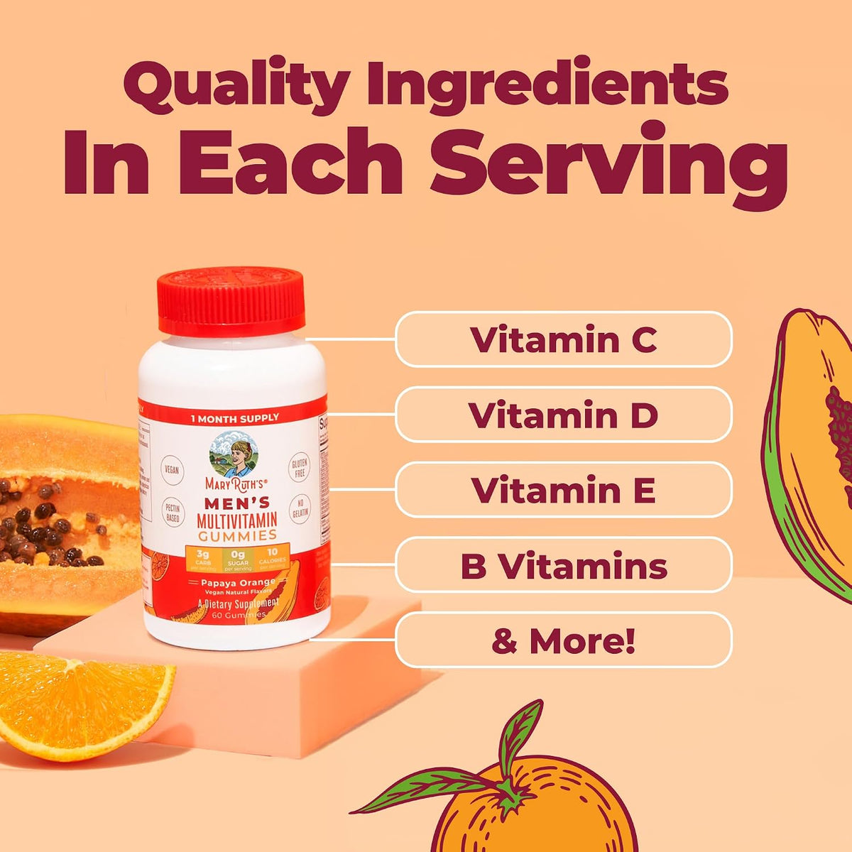 MaryRuth's Multivitamin Gummies for Men - Vegan, Non-GM, Gluten-Free and Sugar-Free - 60 Gummies - görsel 6