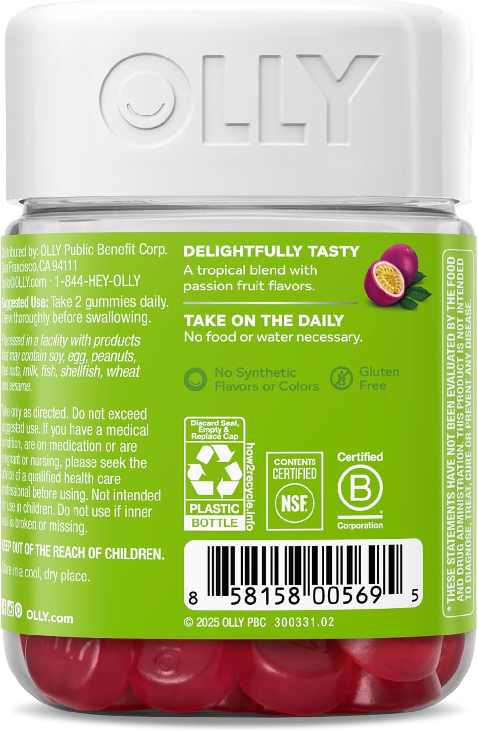 OLLY Daily Energy Gummy, Caffeine-Free, Vitamin B12, CoQ10, Goji Berry, Tropical Flavour – 60 Gummies - görsel 10
