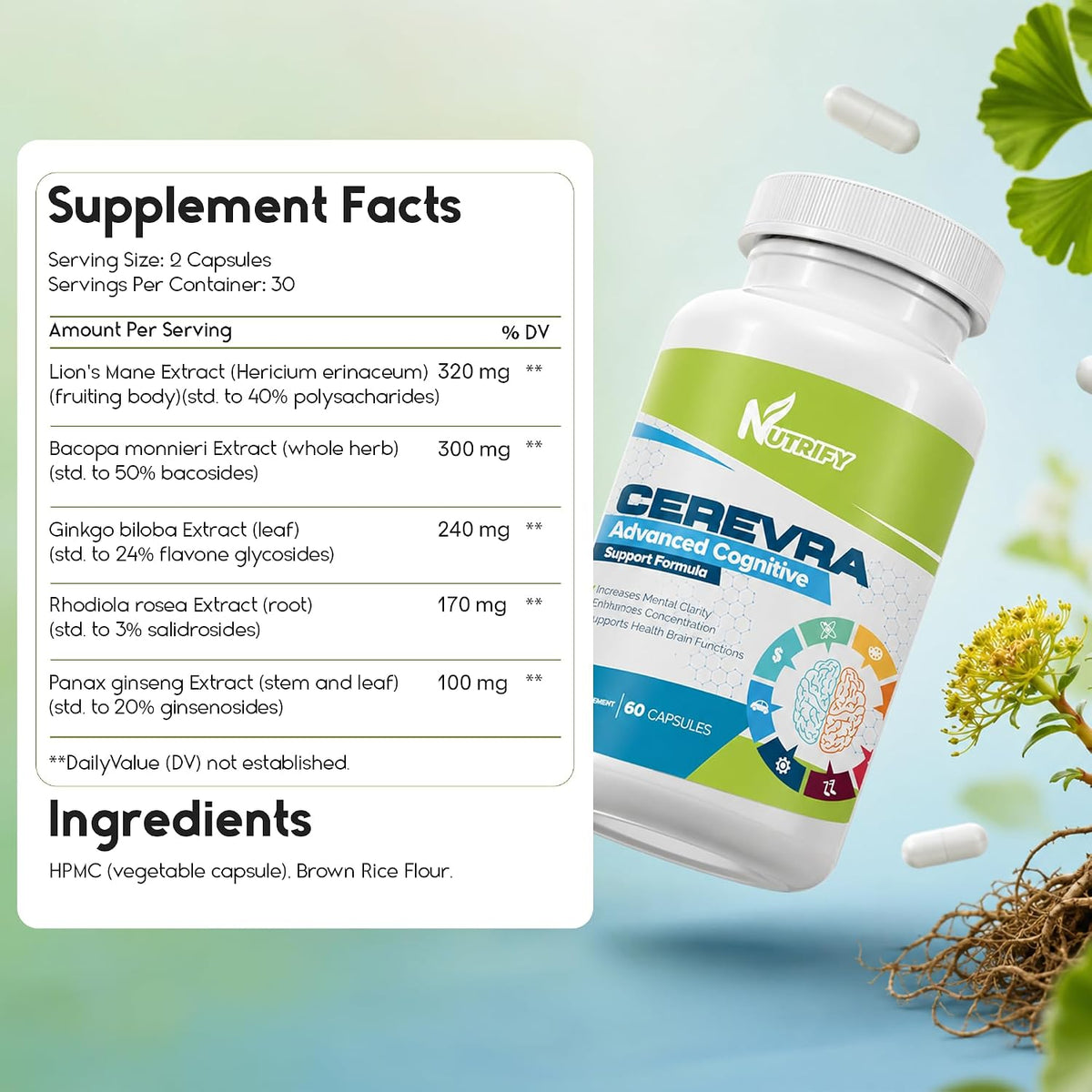 Cerevra - Powerful Nootropic, High Absorption, Non-GMO, Made in USA - görsel 2