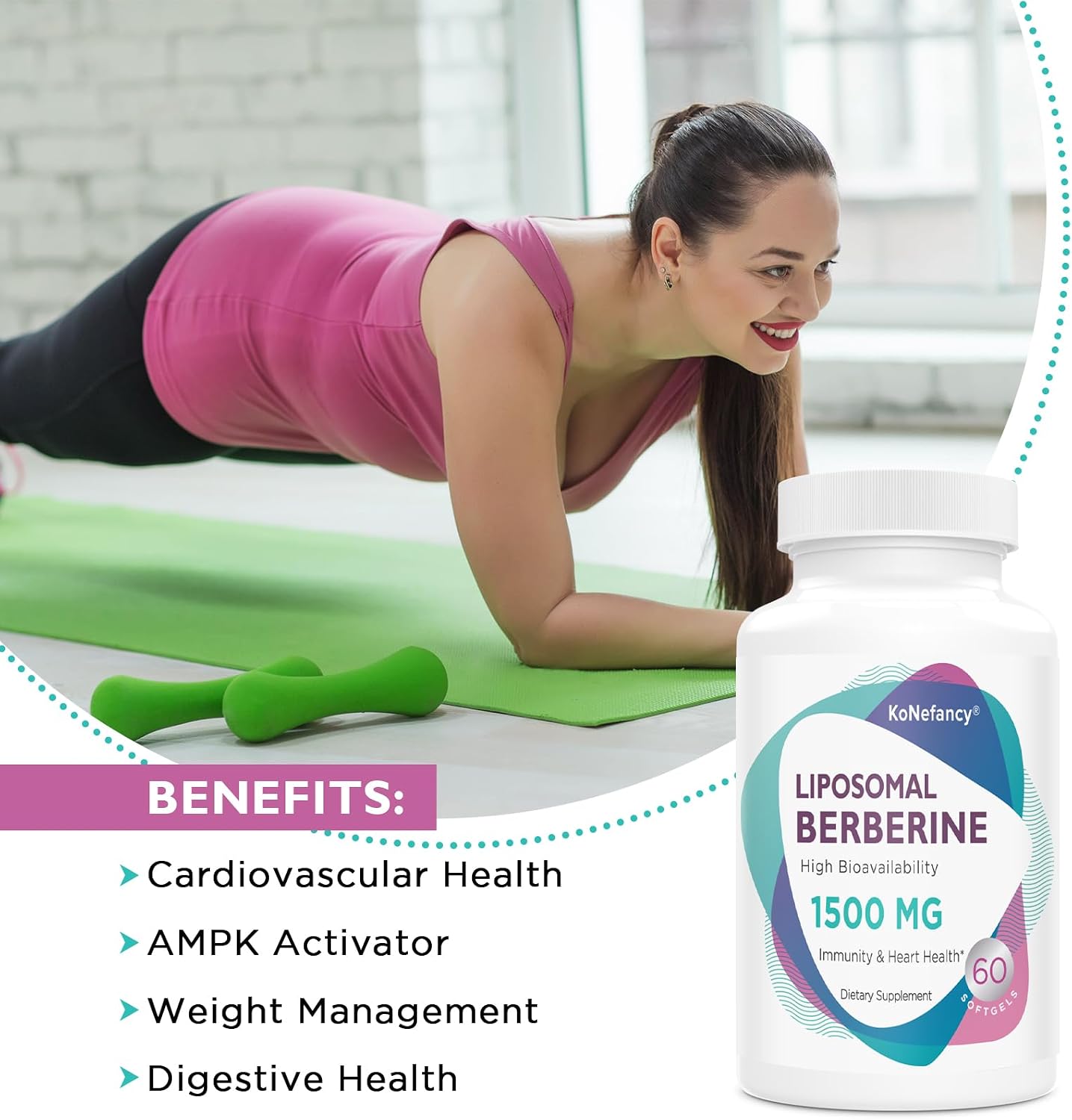 KoNefancy Berberine HCL 1500 mg - Liposomal Supplement for GLP-1 & AMPK Support - görsel 5