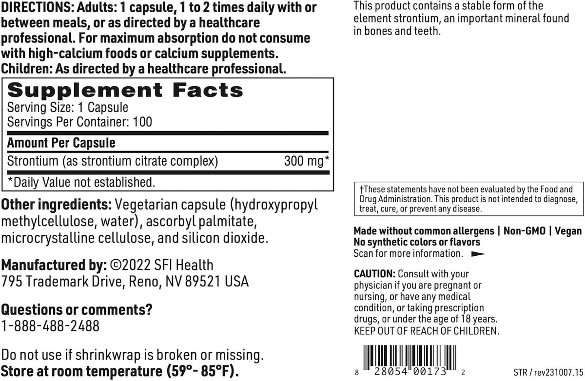 Klaire Labs SFI Health Strontium – Hypoallergenic 300 mg Bio-available Strontium Citrate for Bone and Connective Tissue Support (100 Capsules) - görsel 5