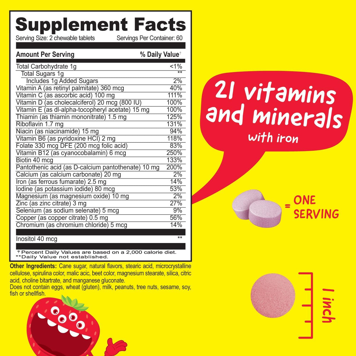 Kids Multivitamin with Iron & Minerals Chewable Tablets - Mixed Fruit Flavour - 120 Count - görsel 2