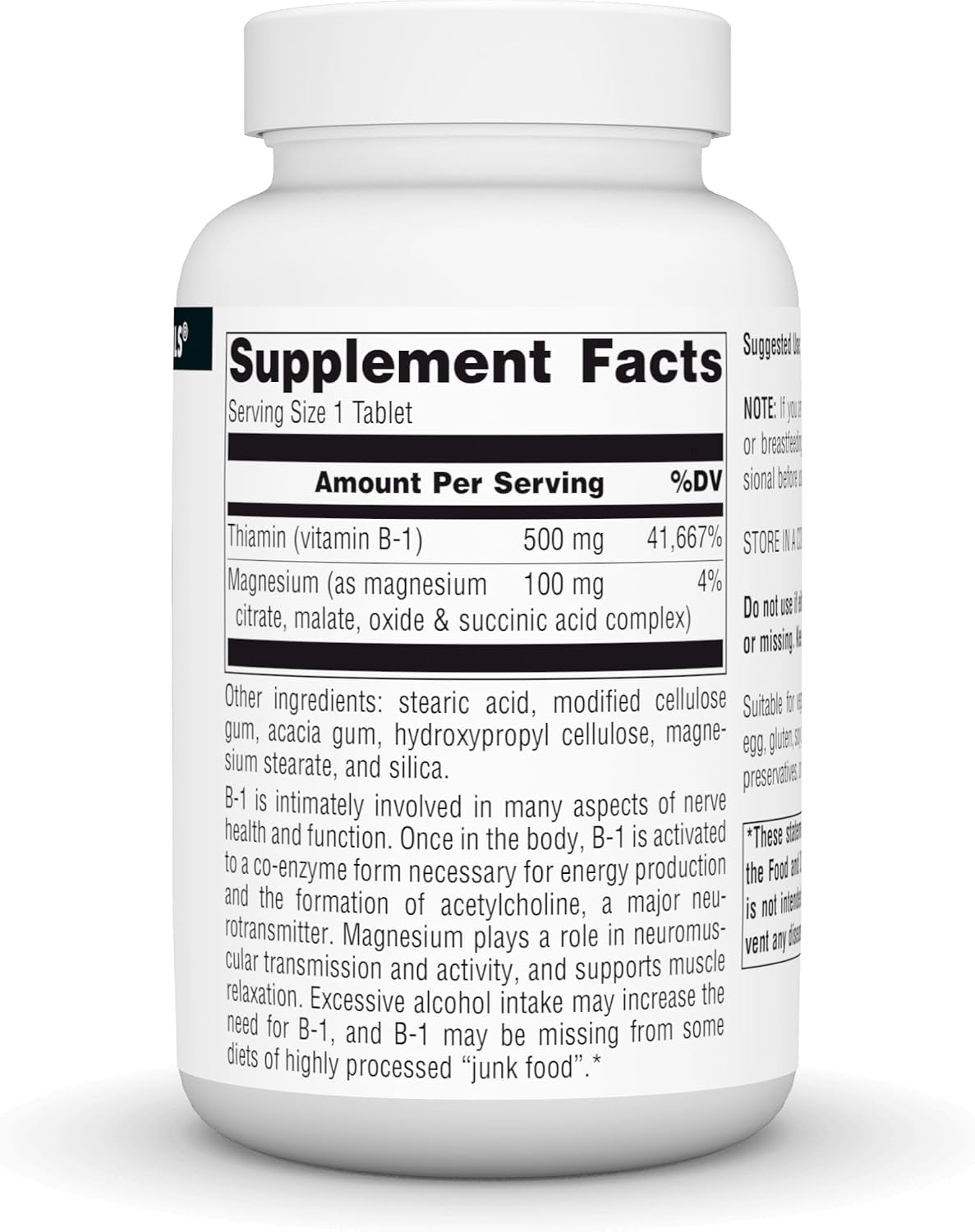 Source Naturals Vitamin B-1 (Thiamine) 500mg High Strength Supplement – 100 Tablets - görsel 2