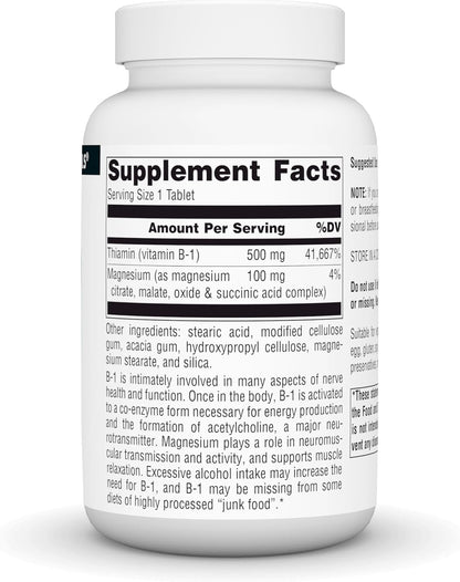 Source Naturals Vitamin B-1 (Thiamine) 500mg High Strength Supplement – 100 Tablets