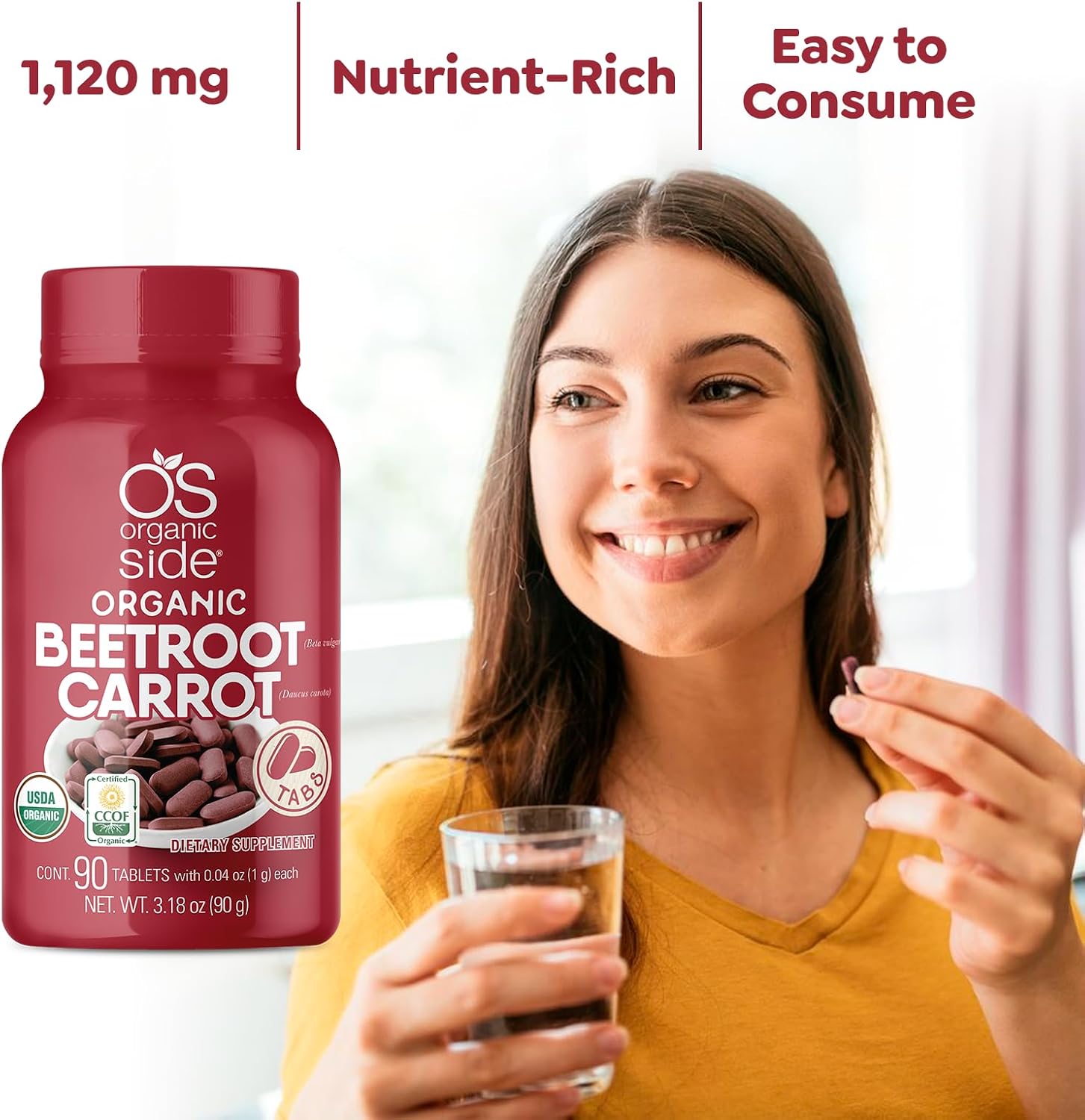 OS Organic Side Beetroot & Carrot Tablets - 100% Pure Organic, 90 Tablets - görsel 6