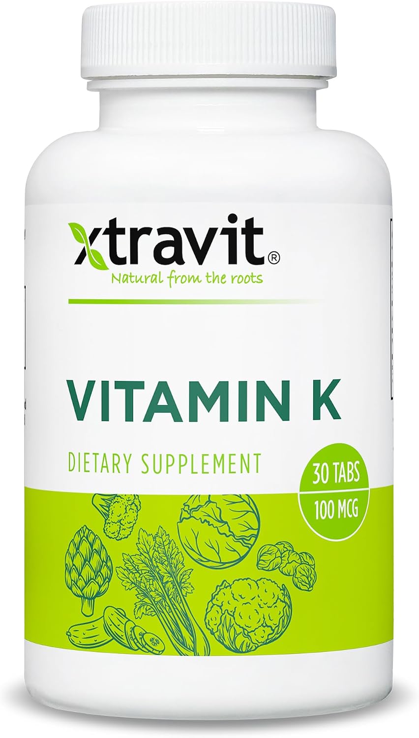 Xtravit Vitamin K Supplement – Natural Vitamin K (Phylloquinone) for Bone & Heart Health – 100 mcg, 30 Tablets - görsel 1
