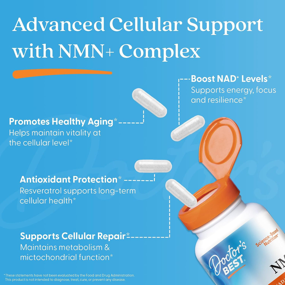 Doctor's Best NMN+ Complex Supplement - Supports NAD+ Production & Cellular Energy with Resveratrol, Rhodiola & Ginseng - 60 Veg Capsules - görsel 3