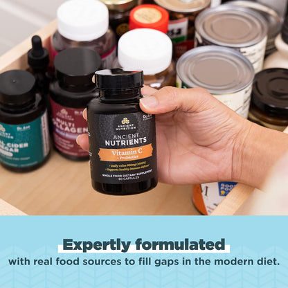 Ancient Nutrition Probiotics and Vitamin C Supplement – Whole Food Superfoods, Non-GMO, Paleo and Keto Friendly, 30 Servings