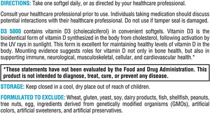 XYMOGEN D3 5000 - Bio-available Vitamin D3 5000 IU (125 mcg) - High Strength Vitamin D Food Supplement, 60 Softgels