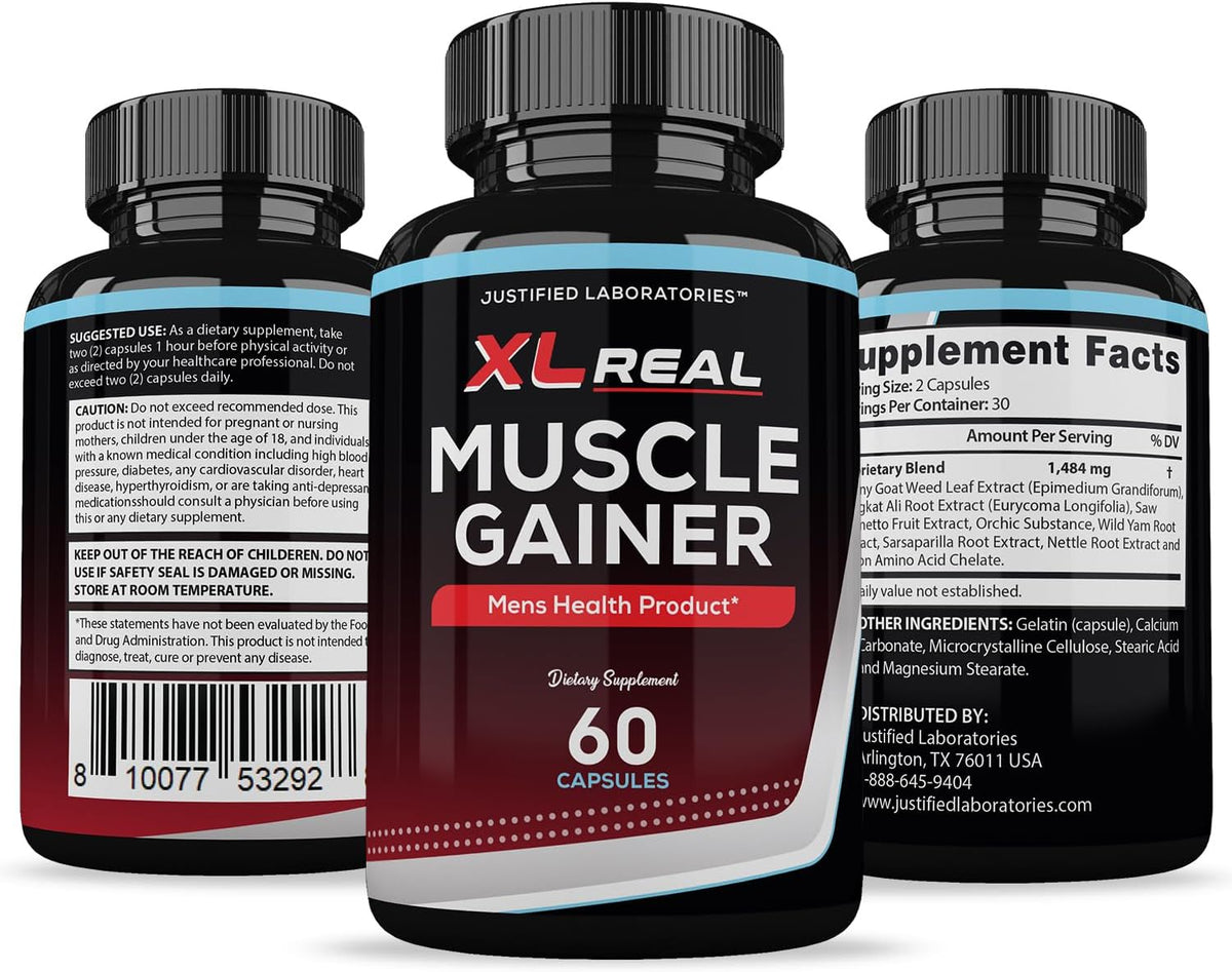 (2 Pack) XL Real Muscle Gainer Advanced Men's Health Formula 60 Capsules - görsel 6