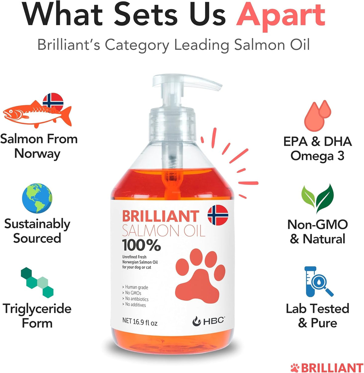 Brilliant Norwegian Salmon Oil for Dogs, Cats, Horses & Ferrets - Pure Omega 3, 6 & 9 Fish Oil Food Supplement for Natural Coat, Immune Support, Itchy Skin, Joint & Brain Health - 2x500 ml - görsel 3
